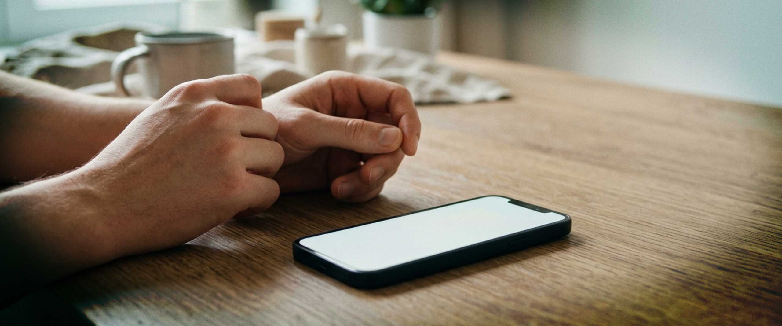 A pair of hands cradling a phone in warm afternoon light